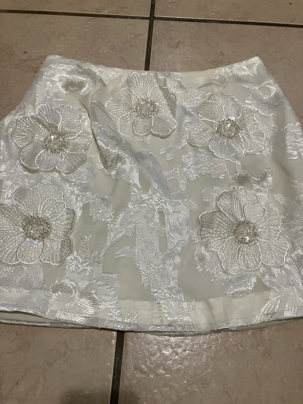 Ivory Embroidered Satin Cocktail Dress